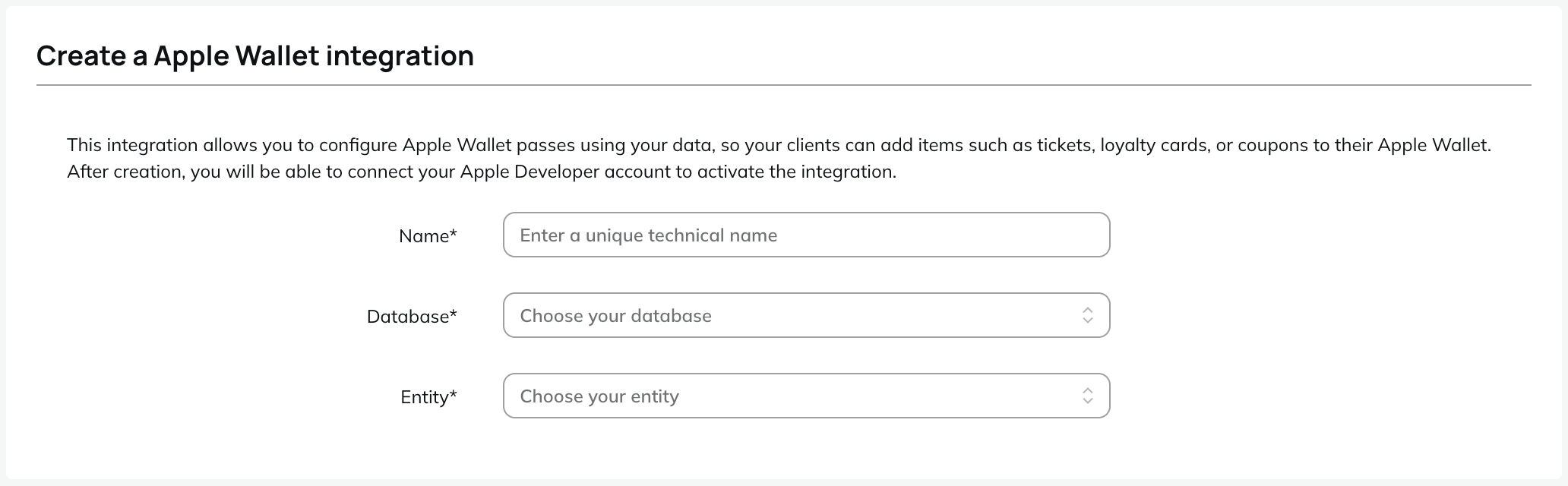 General data for the integration