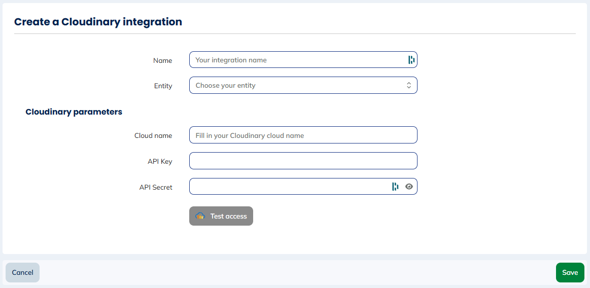 Cloudinary integration creation
