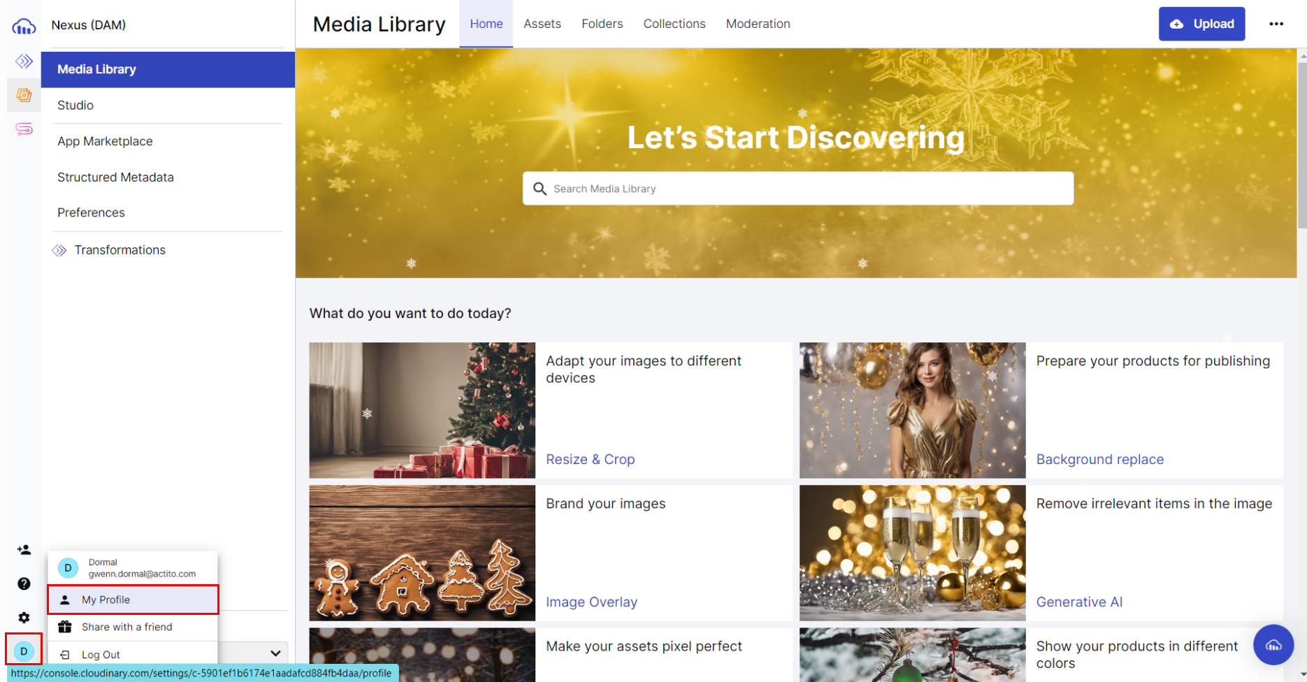 My Cloudinary profile