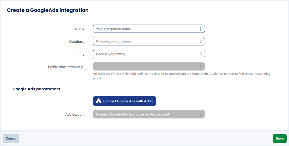 Google Ads integration details